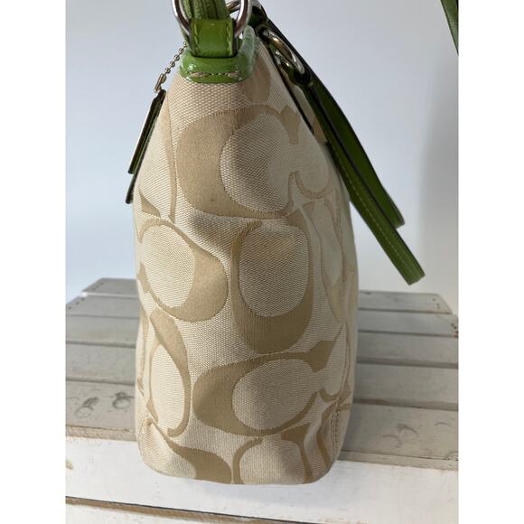 COACH 28208E LARGE TAN, GREEN SIGNATURE PRINT CROSSBODY BAG - Picture 7 of 16